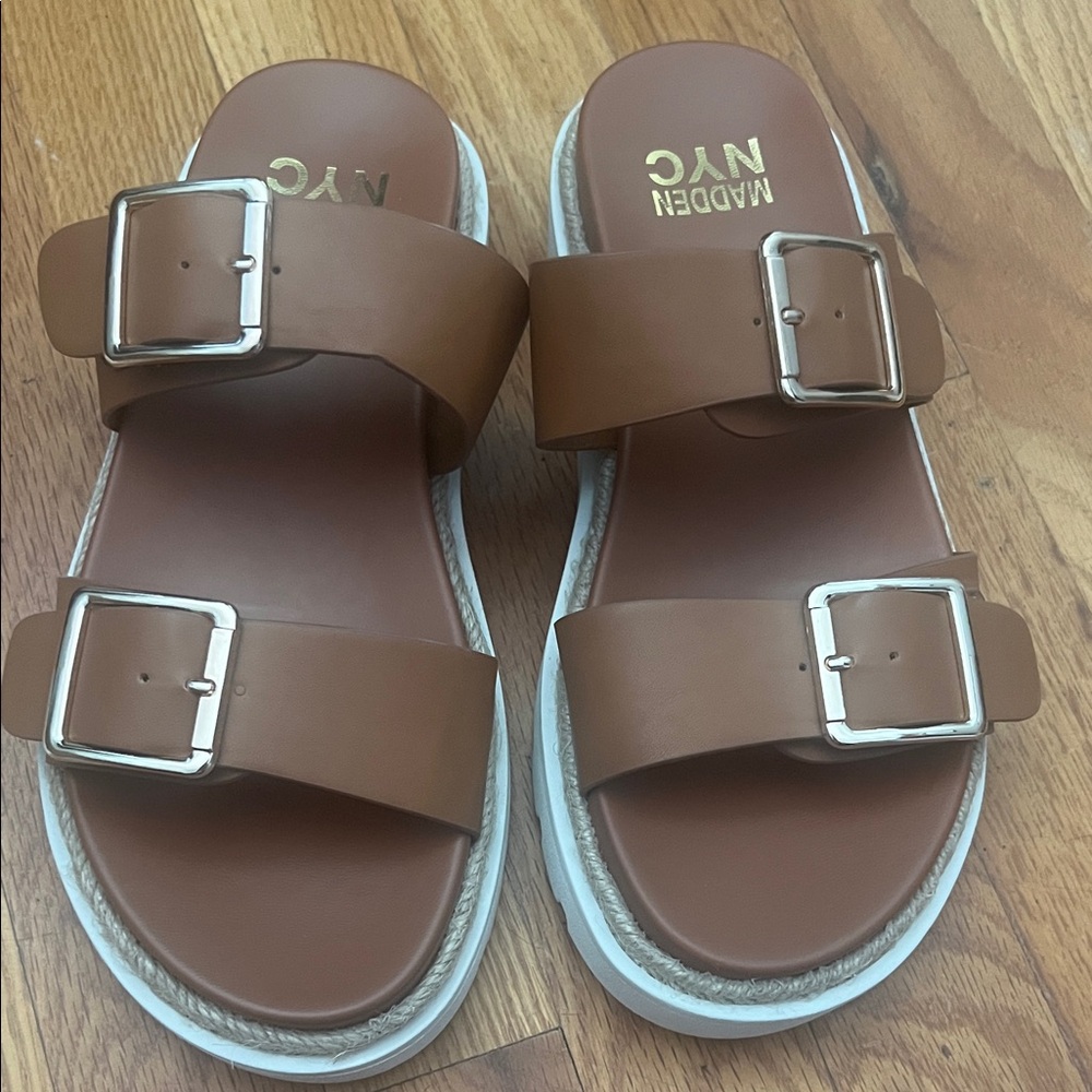 Steve Madden Brown Sandals with Silver Buckles